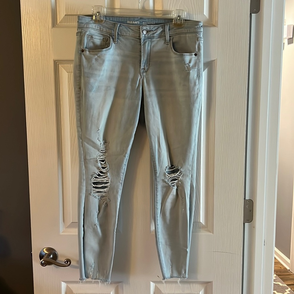 Old Navy rockstar mid rise light wash distressed jeans size 12P